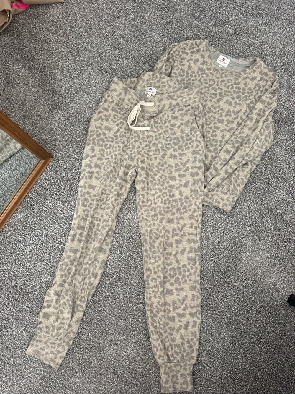 Sundry Neutral Leopard Print Sweatshirt & Jogger Set